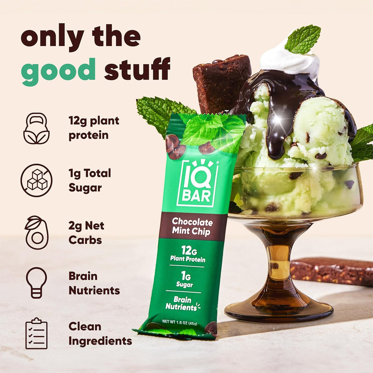 IQBAR Chocolate Mint Chip Plant Protein Bars – 12 Pack, 1.6 oz Each