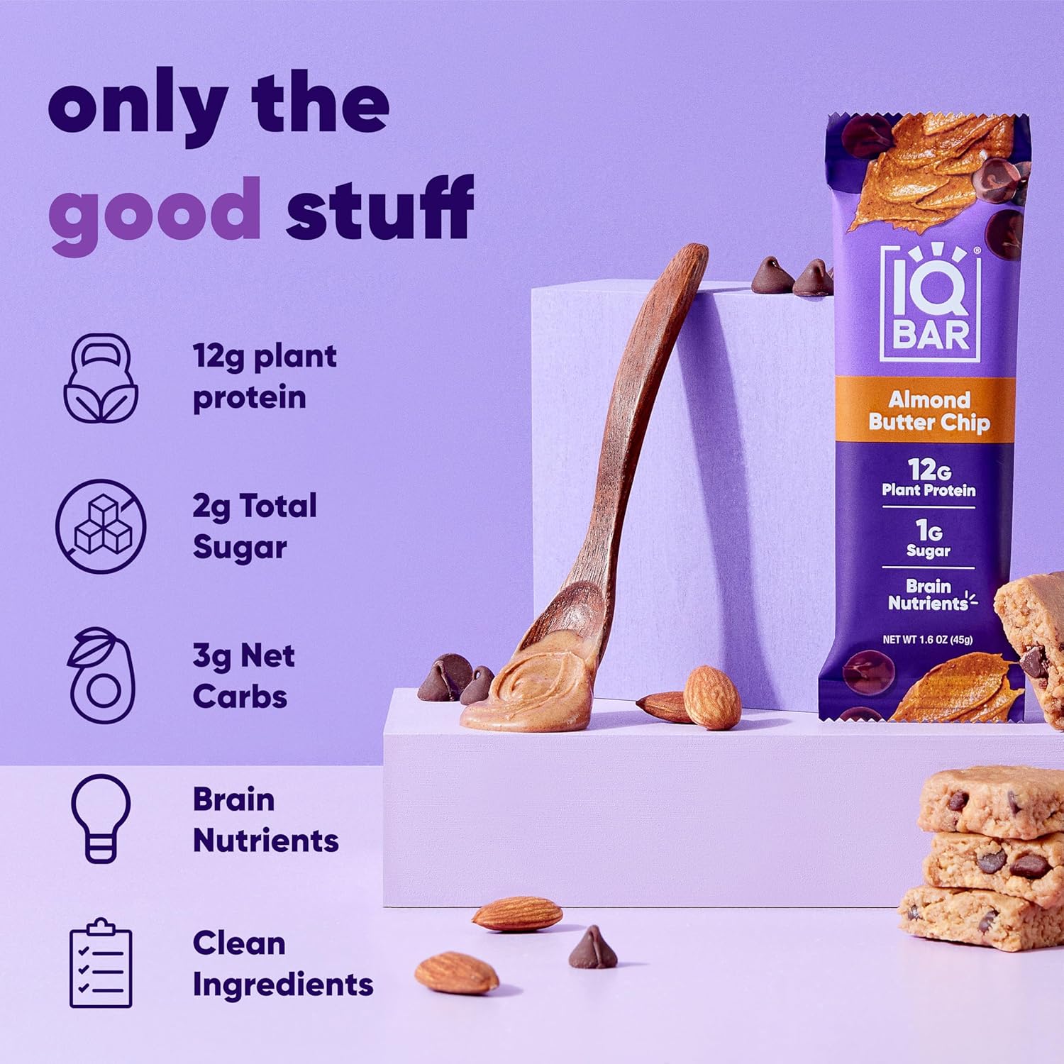 IQBAR Almond Butter Chip Keto Protein Bars – 12 Pack, 1.6 oz Each