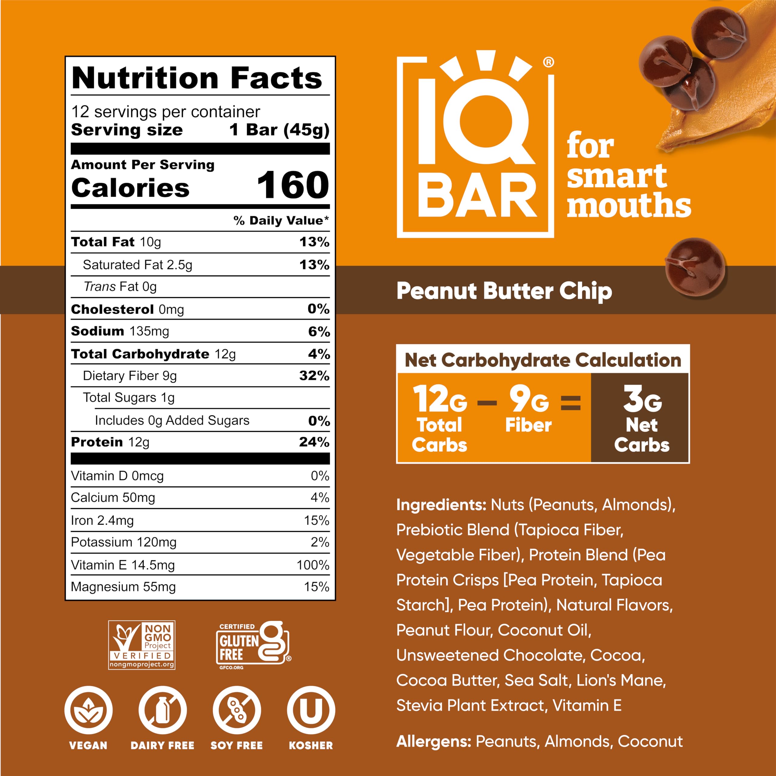 IQBAR Peanut Butter Chip Keto Protein Bars – 12 Pack, 1.6 oz Each