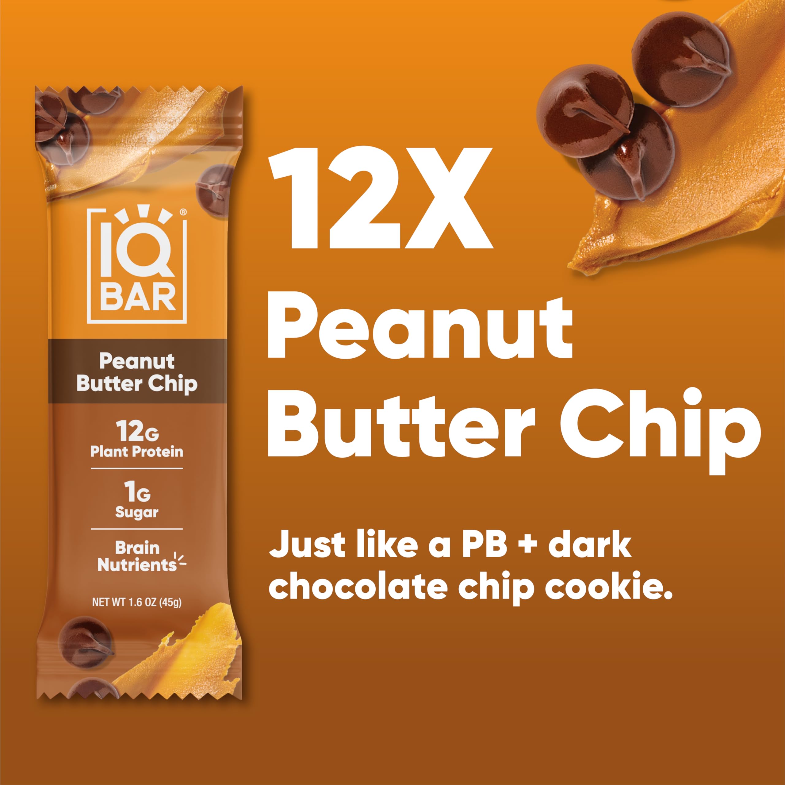 IQBAR Peanut Butter Chip Keto Protein Bars – 12 Pack, 1.6 oz Each
