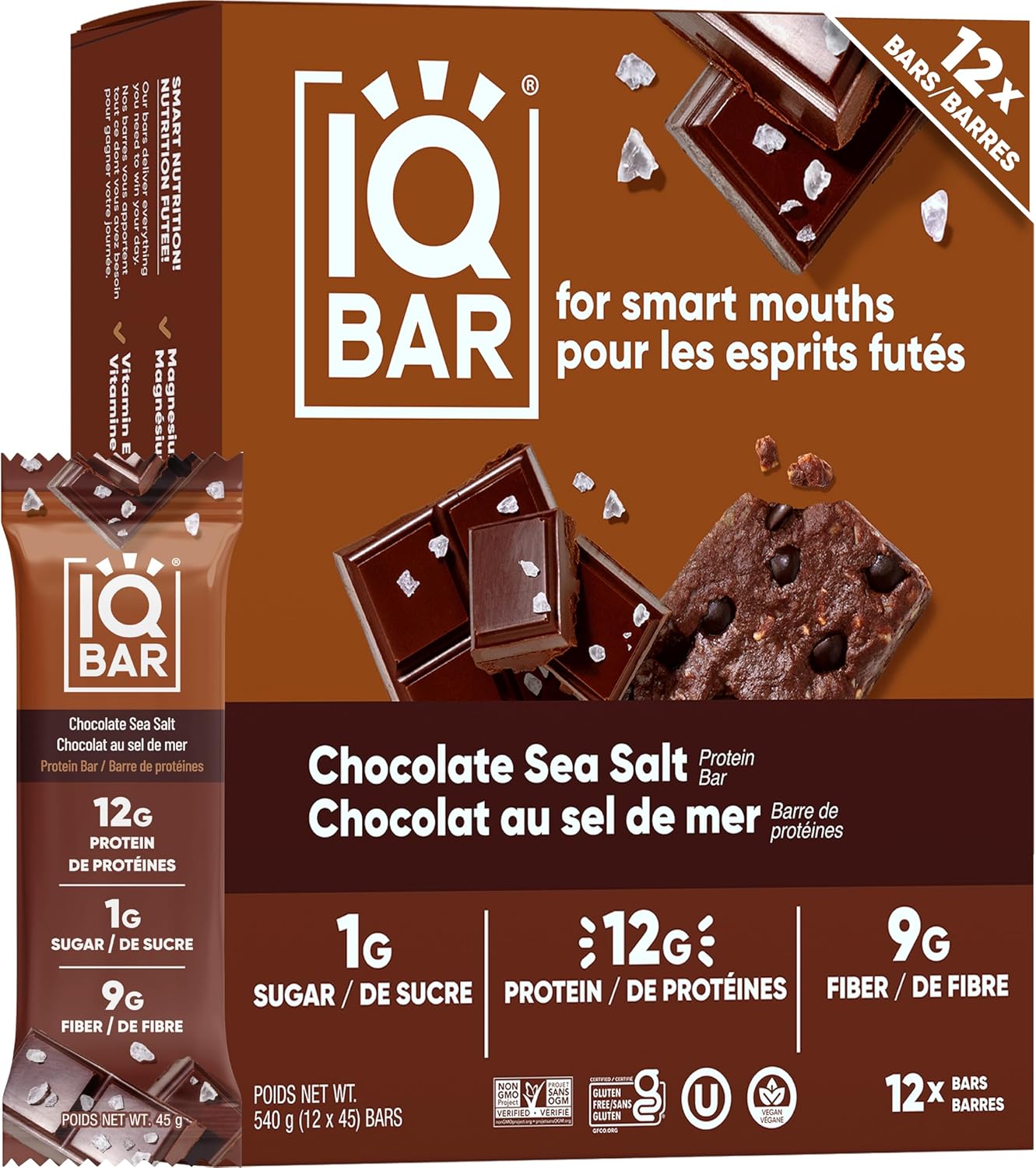 IQBAR Chocolate Sea Salt Keto Protein Bars – 12 Pack, 1.6 oz Each