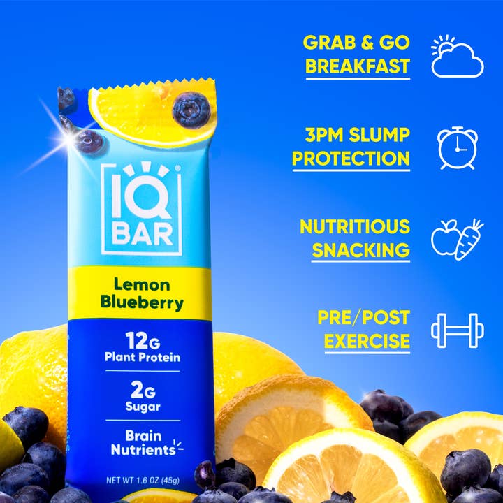 IQBAR Lemon Blueberry Keto Protein Bars – 12 Pack, 1.6 oz Each