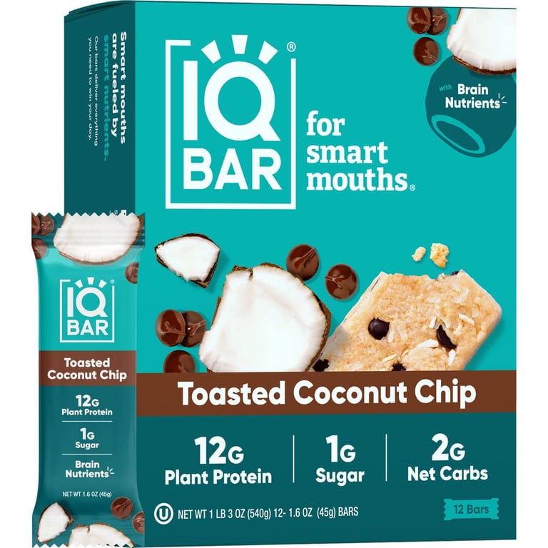 IQBAR Toasted Coconut Chip Keto Protein Bars – 12 Pack, 1.6 oz Each